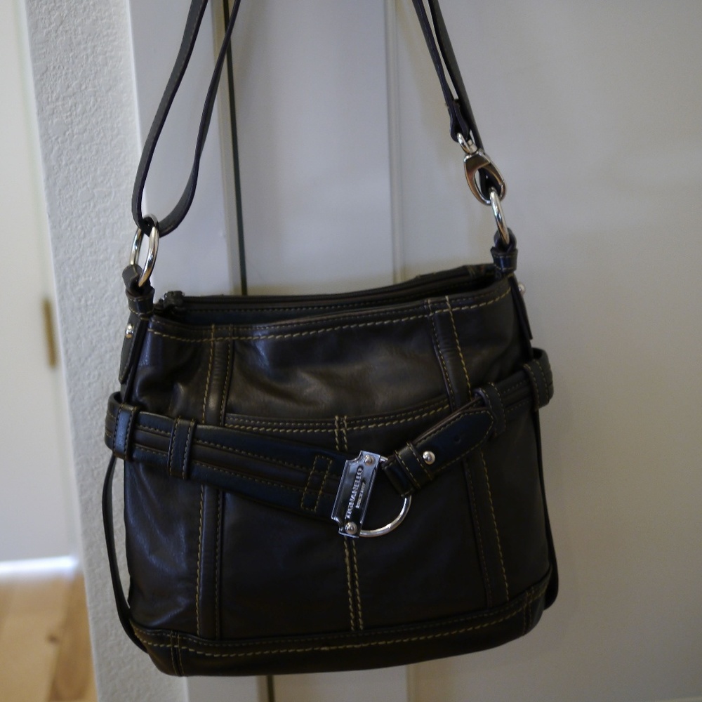 Tignanello Brown & Black Leather Shoulder Bag